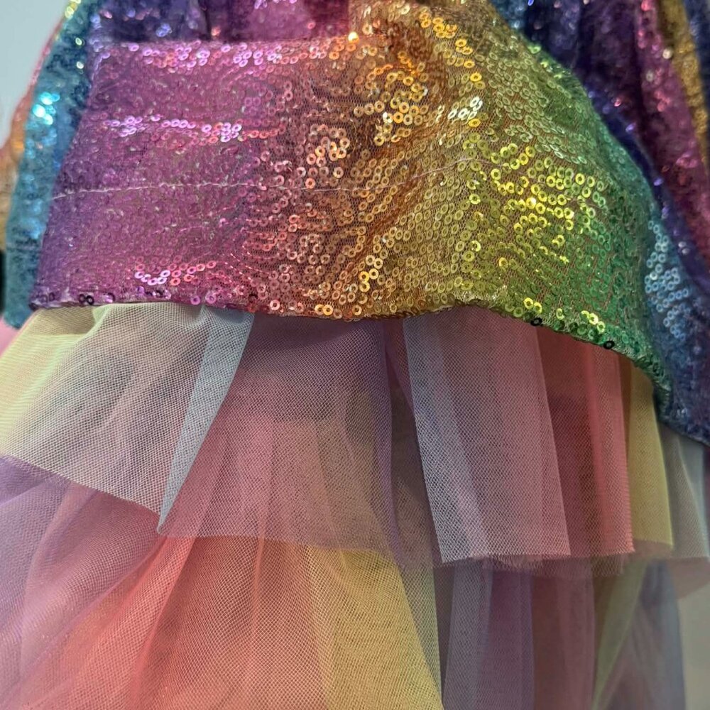 Girls Rainbow Sequin High-Low Dress Tulle Party Formal - Picture 6 of 10